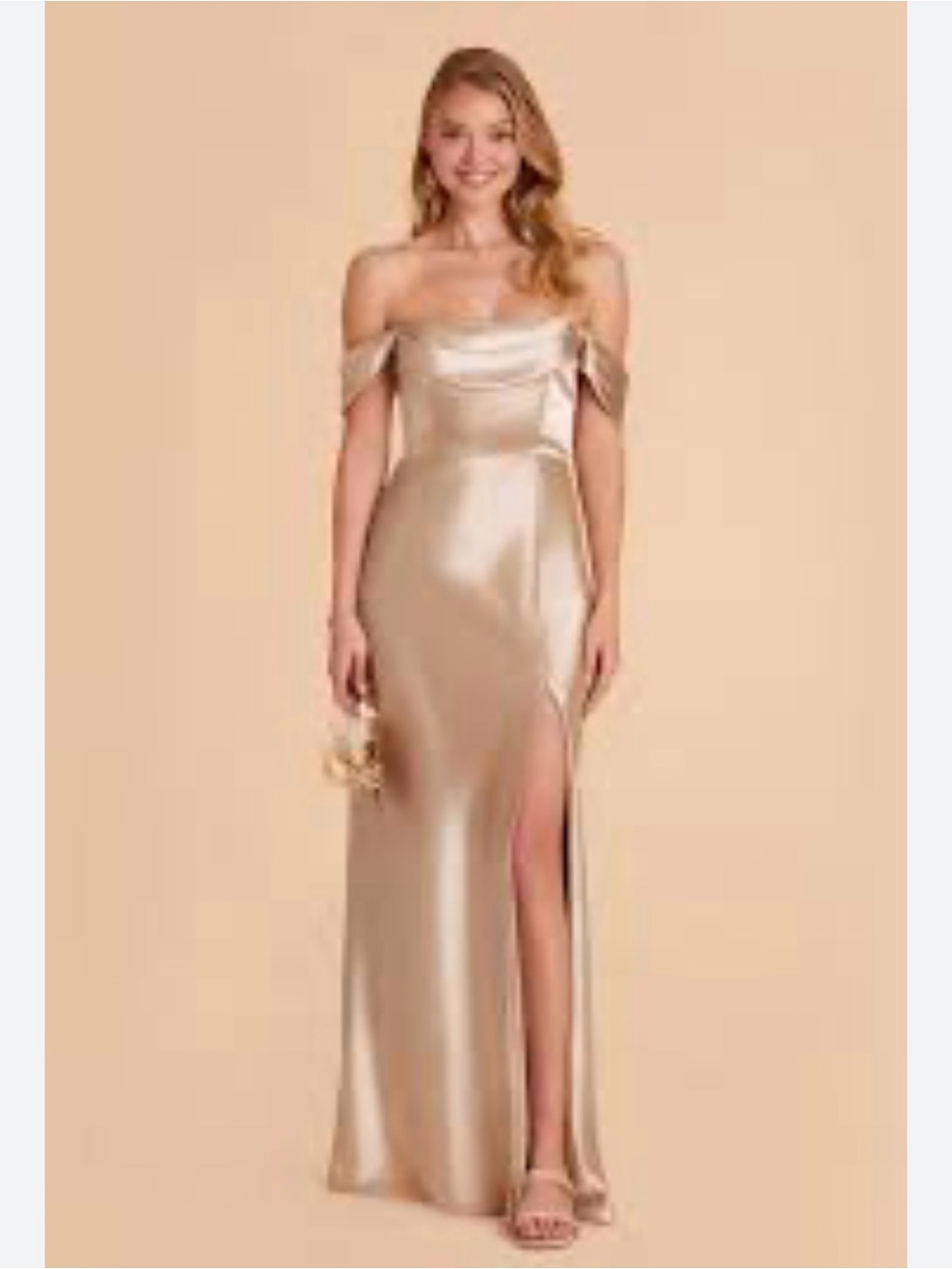 Birdy Grey Mia champagne satin side slit removable strap wedding cocktail dress